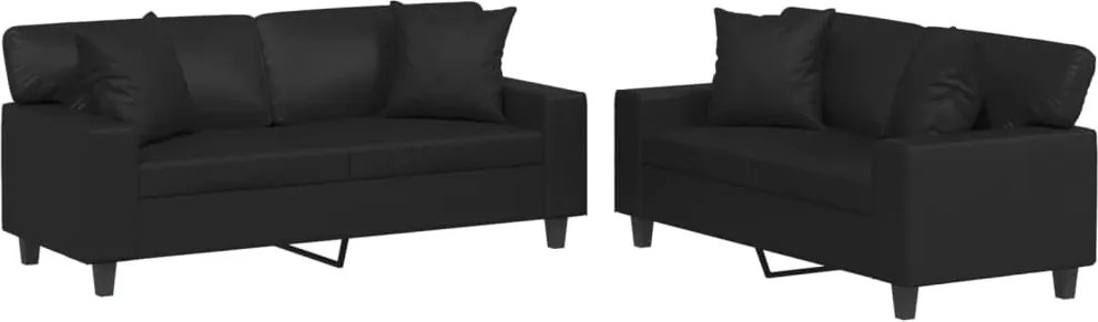 vidaXL Set de canapele cu perne, 2 piese, negru, piele ecologică