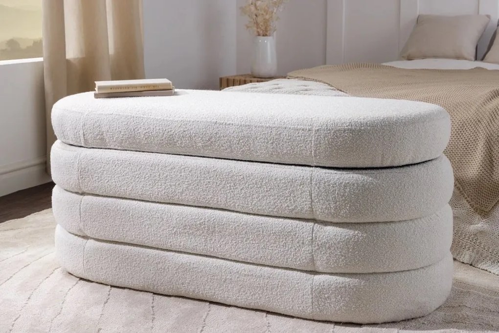 Bancheta cu spatiu de depozitare, Tesatura Boucle, VOQUE 115cm