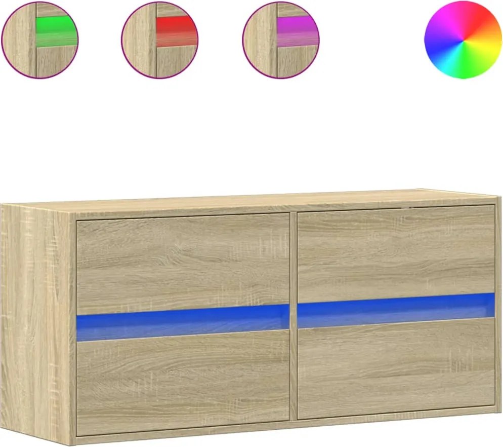 vidaXL Comodă TV de perete cu lumini LED, stejar sonoma, 100x31x45 cm