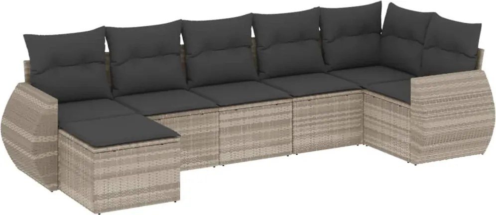 vidaXL Set canapele de grădină cu perne, 7piese gri deschis poliratan