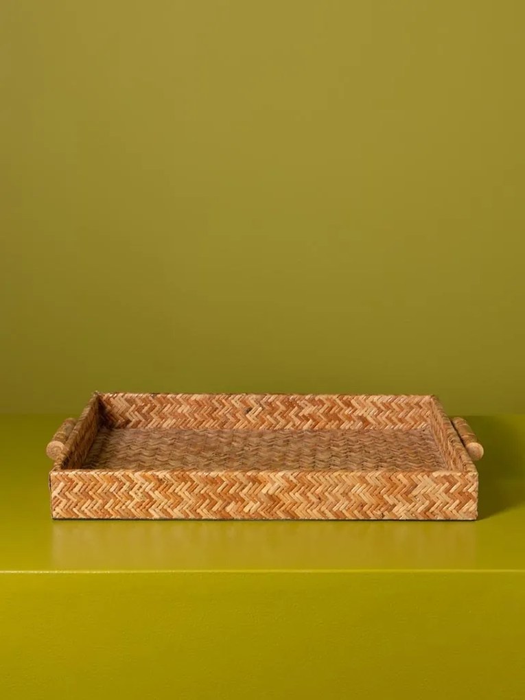 Tavă de servire din ratan împletit, natur, formă dreptunghiulară, 5 × 45 × 31 cm, „Rivan"