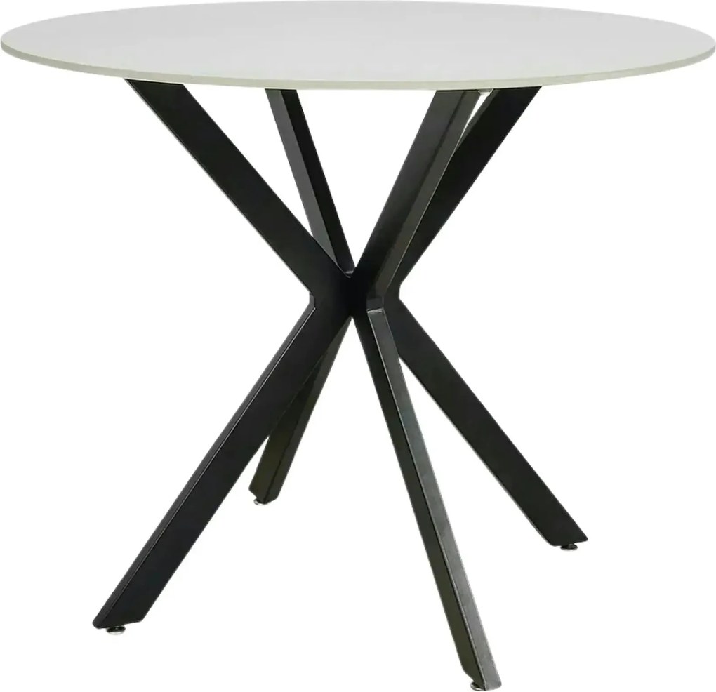 Masa TALIA, alb cu efect de marmura/negru mat, ceramica/metal, 90x90x7