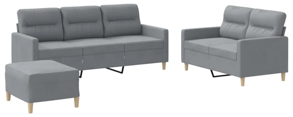 3201608 vidaXL Set de canapele cu perne, 3 piese, gri deschis, textil