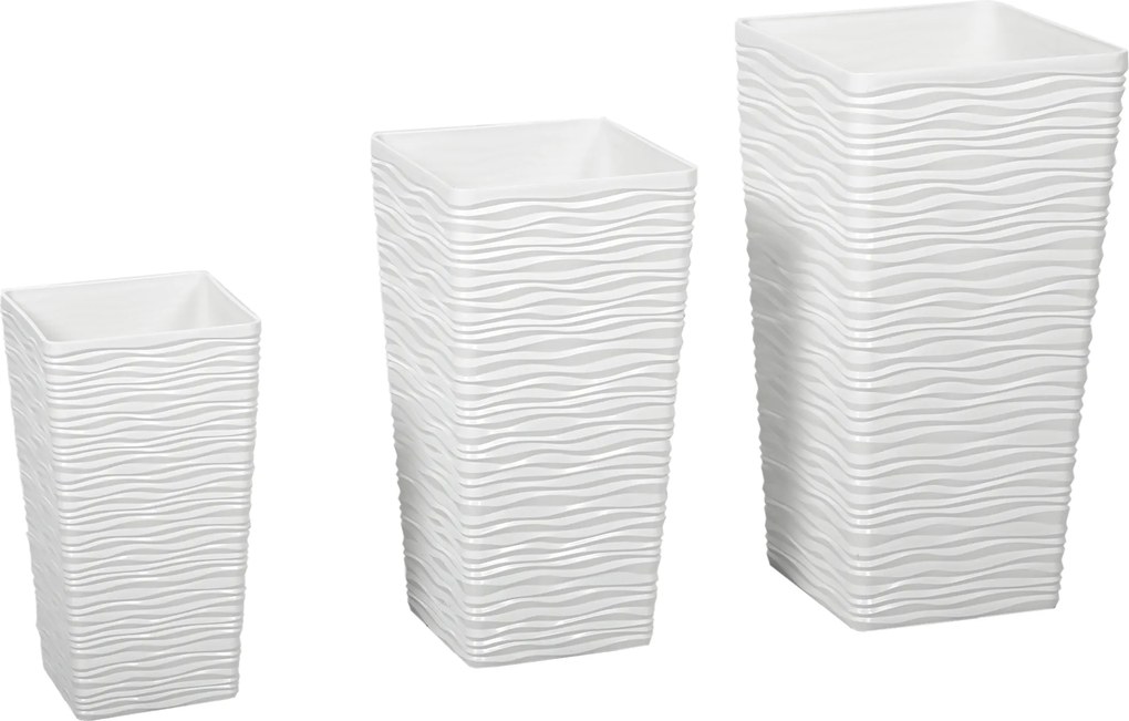 Outsunny Set de 3 Ghivece de Exterior Suprapozabile cu Model Ondulat, Ghivece Pătrate din Plastic pentru Flori cu Orificii de Drenaj, 42/55/65 cm, Alb, Negru, Maro | Aosom Romania