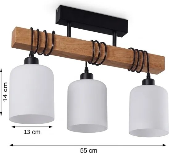 Brilagi - Lustră de tavan aplicată WOOD GLASS 3xE27/60W/230V pin/negru/alb