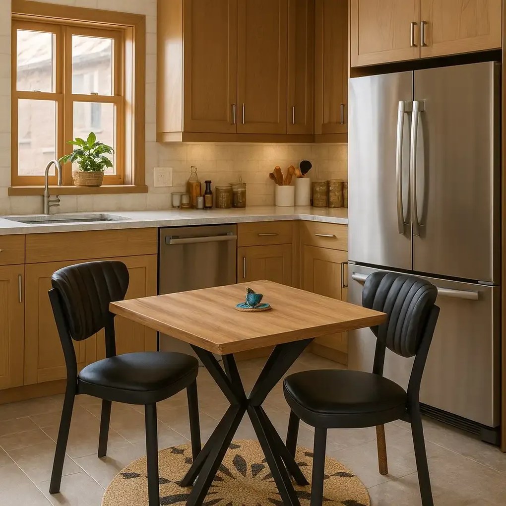 Masa bucatarie patrat din mdf texturata,culoare nuc, Homs 70 x 70X75