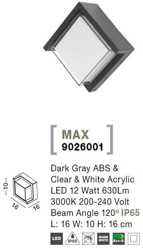 Aplica LED exterior IP65 MAX 16x16cm NVL-9026001