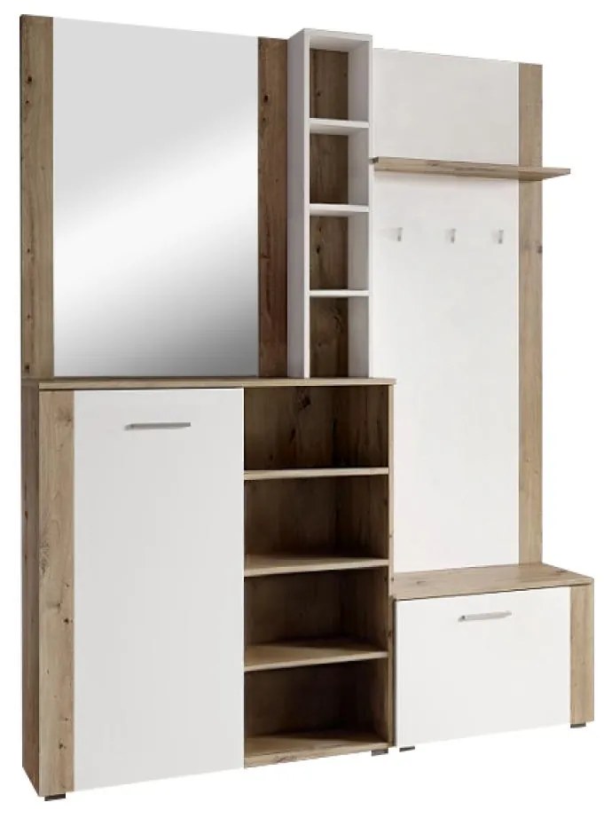 Set mobilier hol Fulgores (stejar artisan + alb) (cu oglindă). 1116335