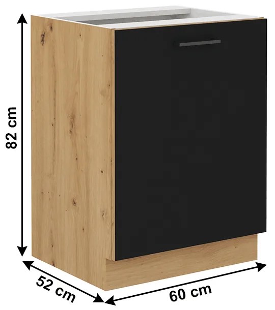 Dulap inferior de bucătărie Meriel 60 D 1F BB (negru + Stejar artisan). 1033975