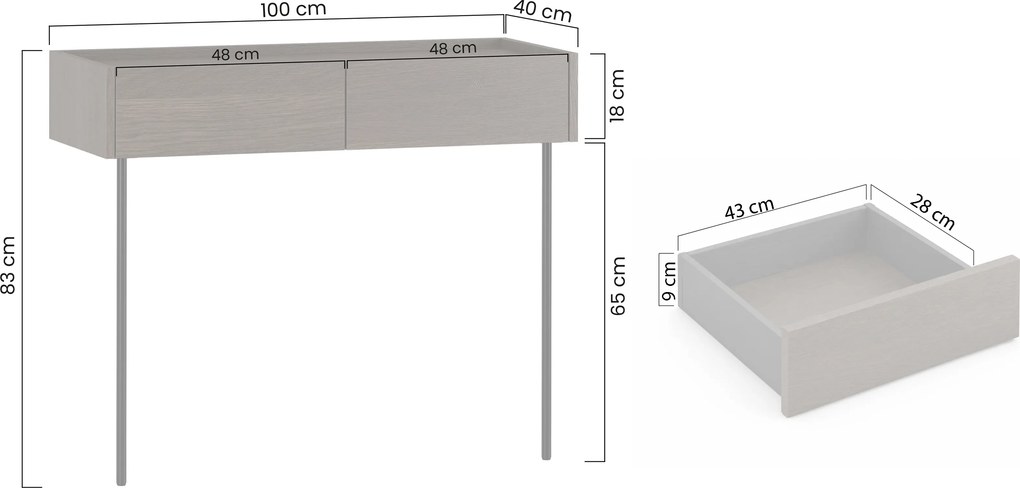Consolă Dunari 100 cm cu sertare și picioare metalice - stejar Dunin