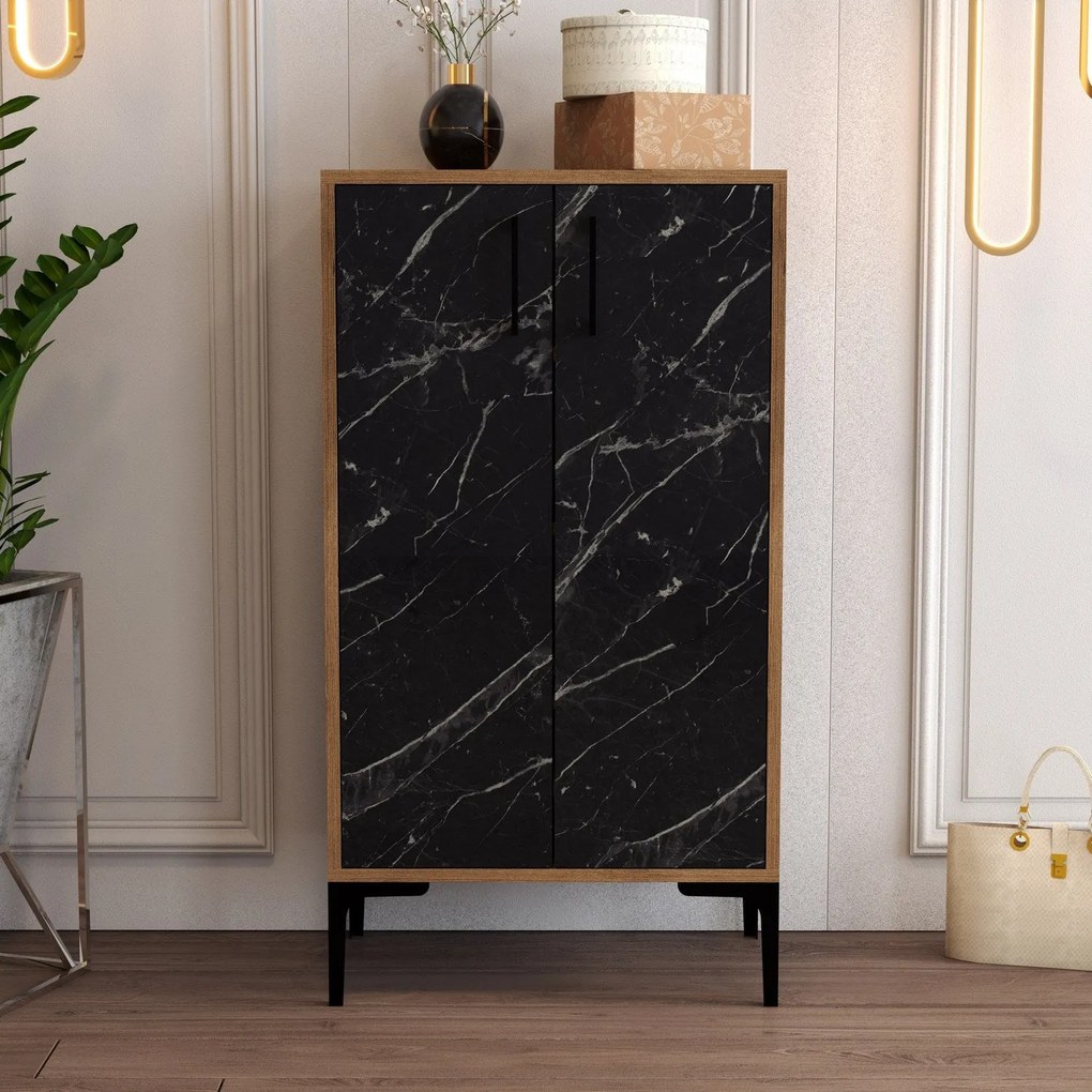Comodă pentru pantofi Prag - Walnut, Black Marble