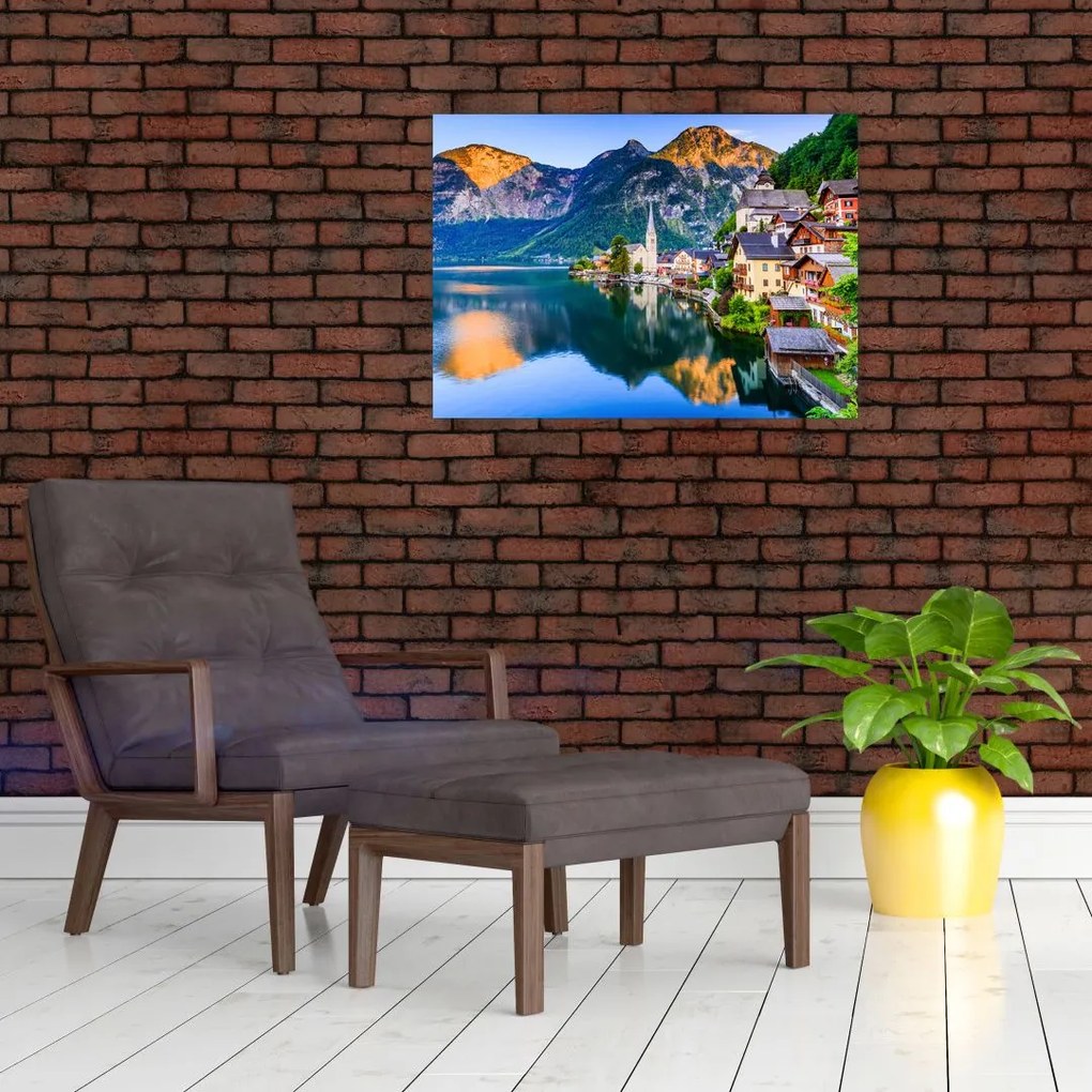 Tablou pe sticlă - Sat alpin (70x50 cm)