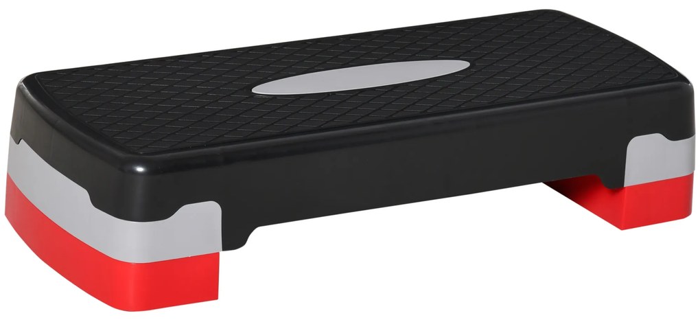 HOMCOM Step Fitness pentru Aerobic, Stepper cu Inaltime Reglabila 10-15 cm pentru Antrenament Acasa sau la Sala de Sport, 68x29cm Negru si Rosu