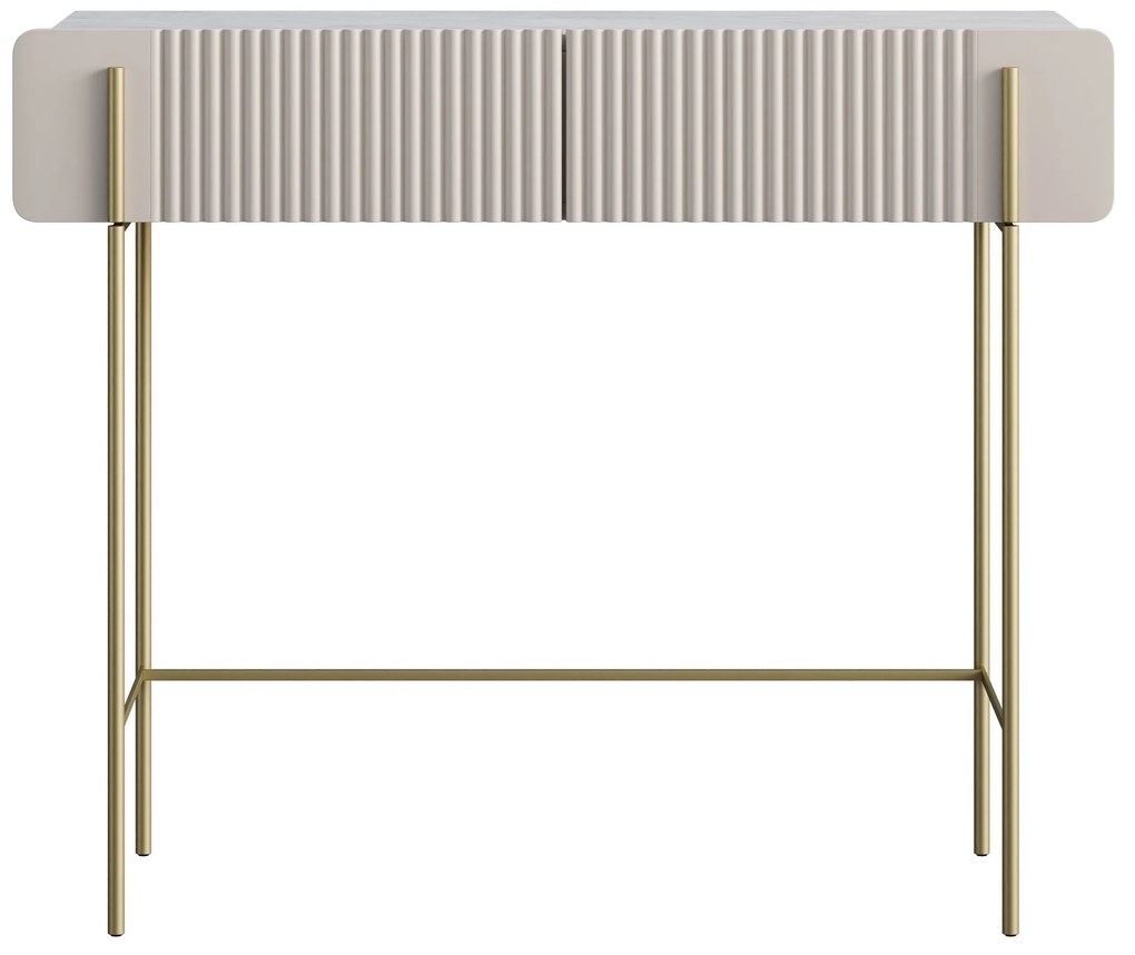 Masuta de toaleta Malmi 100 cm cu sertare - cashmir / crema bianca / picioare aurii
