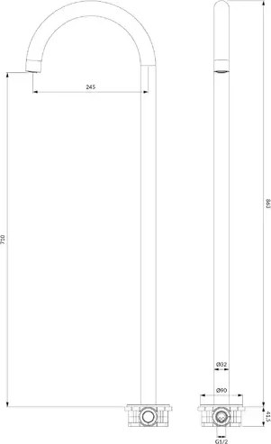 Pipa cada freestanding Omnires Y finisaj cupru periat