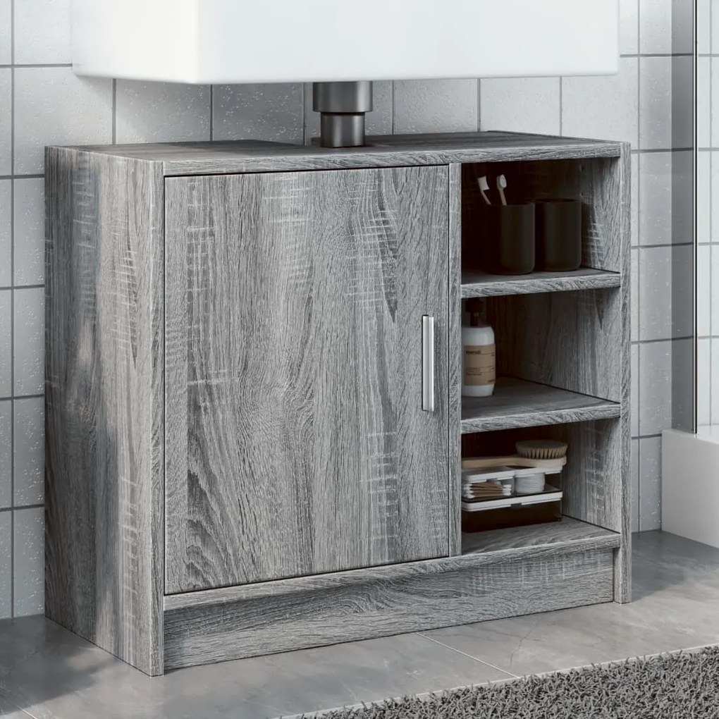 vidaXL Dulap de chiuvetă, gri sonoma, 63x29x55 cm, lemn prelucrat