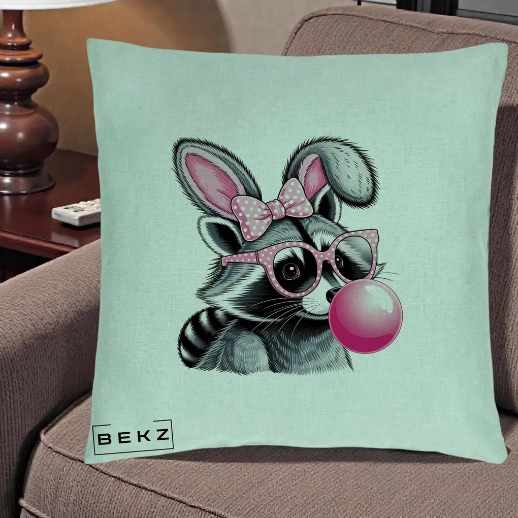 Perna Decorativa Raton cu Urechi de Iepure si Guma de Mestecat, 40x40 cm, Verde Menta, Husa Detasabila, Perna Inclusa, BEKZ®
