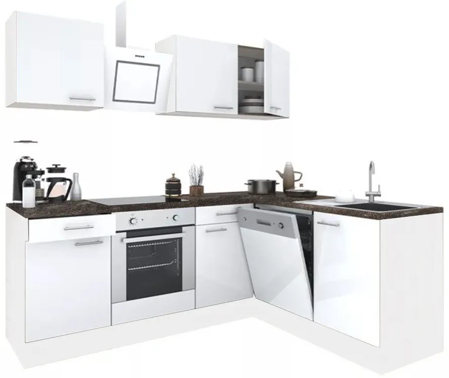 Dulap de bucătărie de colț Yorki 220, corp alb, față alb satinat, element inferior cuptor