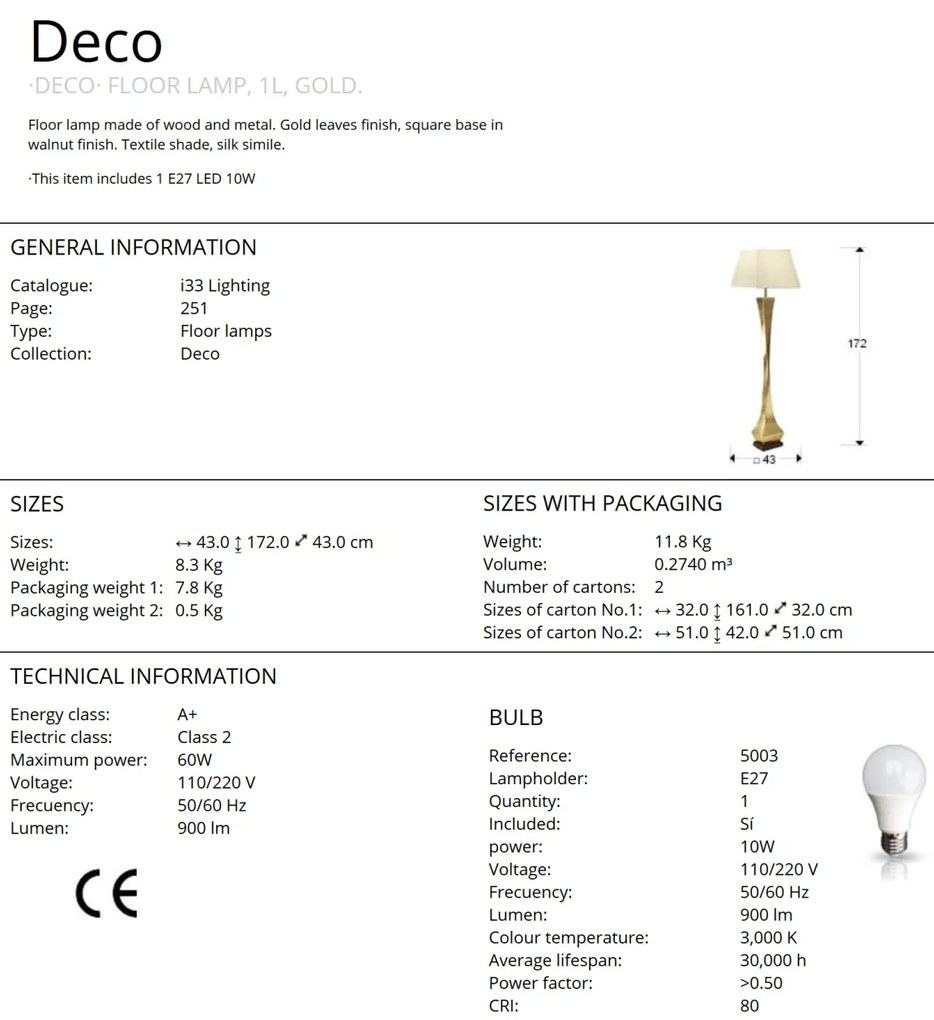 Lampadar / Lampa de podea design elegant DECO auriu SV-662514