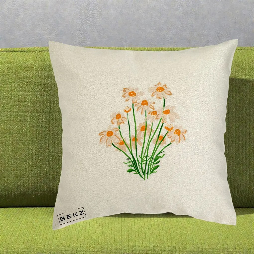 Perna Decorativa Margarete Camp, 40x40 cm, Ecru, Husa Detasabila, Perna Inclusa, BEKZ®