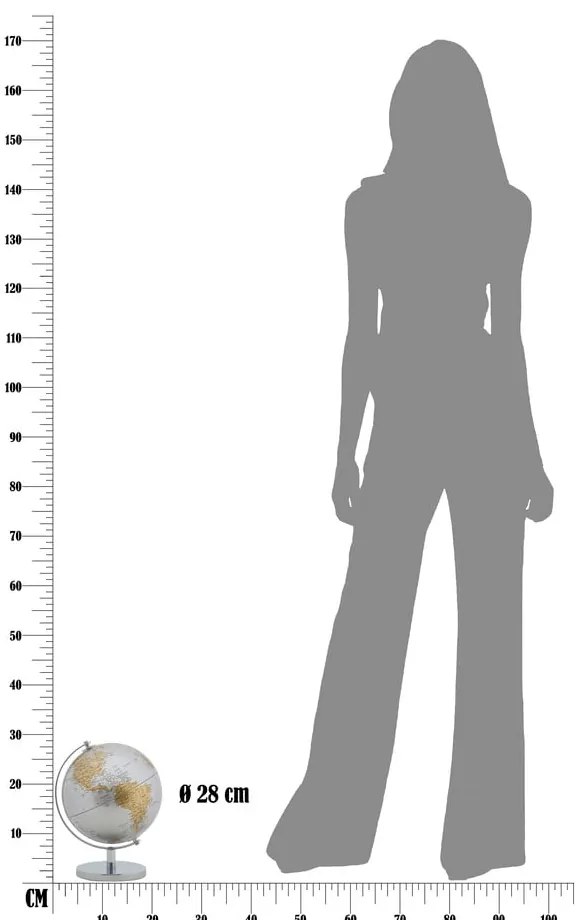 Decorațiune pentru masă Mauro Ferretti Globe, înălțime 28 cm, argintiu-auriu