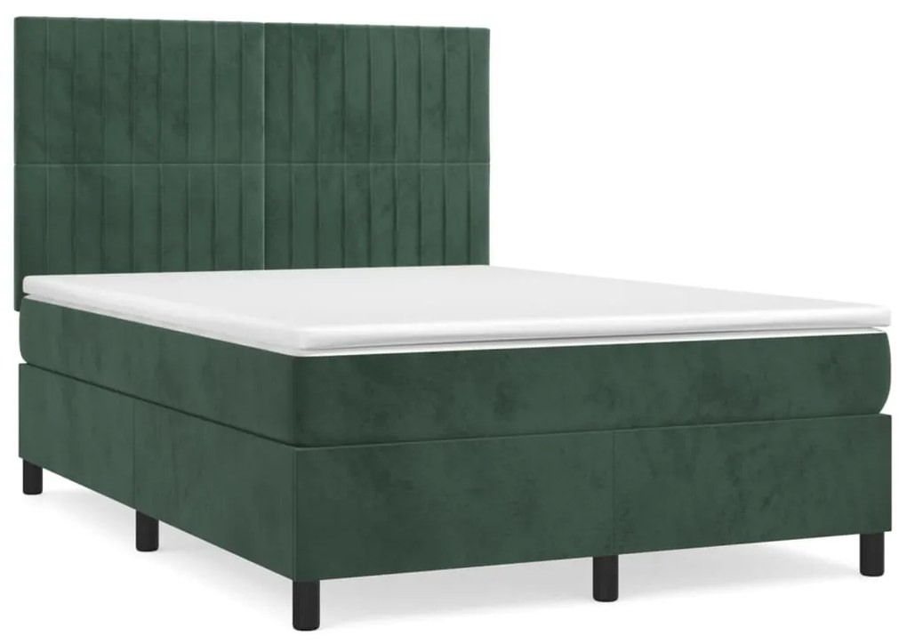 3143148 vidaXL Pat box spring cu saltea, verde închis, 140x200 cm, catifea