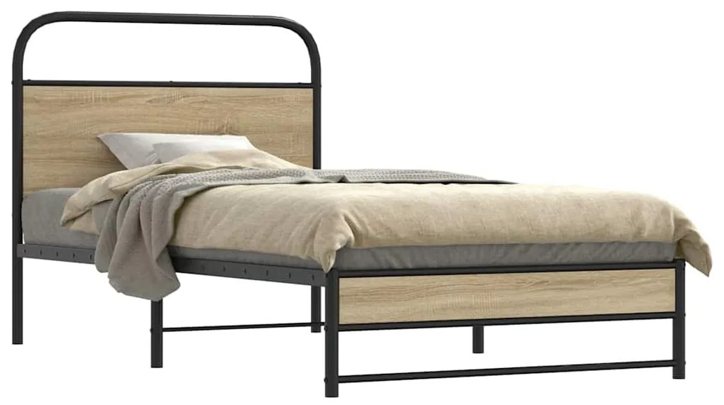 vidaXL Cadru de pat fără saltea 90x200cm Stejar fumuriu lemn prelucrat