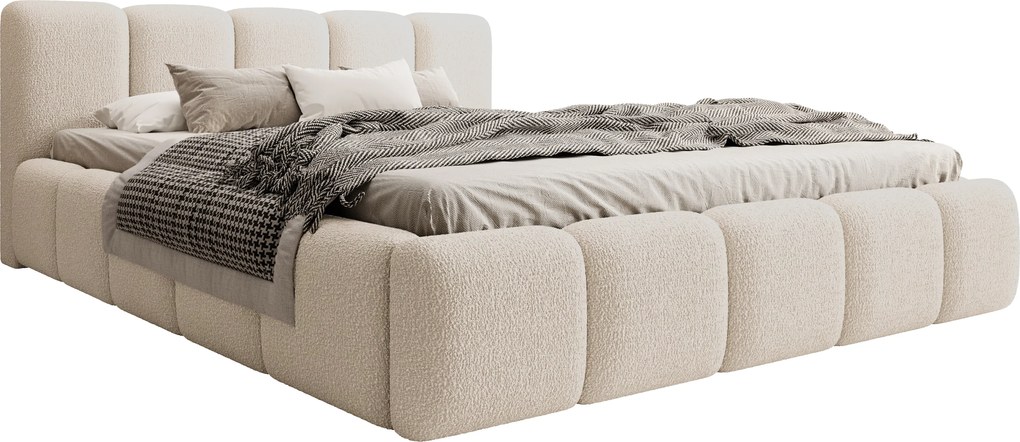 Pat tapițat Tesia 180x200 cu ladă depozitare - boucle bej Quelle 03