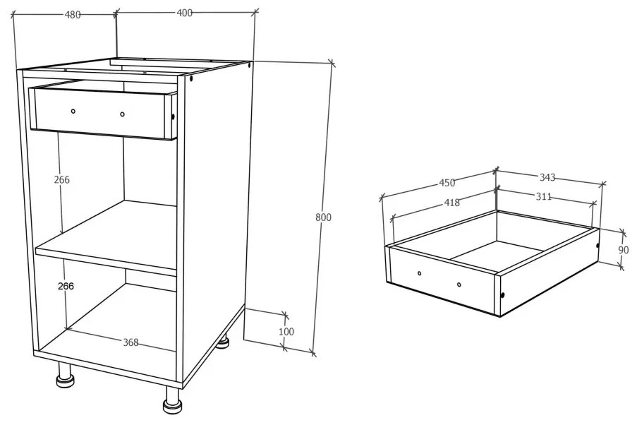 Corp Baza Karo, 1 Sertar, 1 Usa, Lemn Natural/Alb, 40 x 50 x 80 cm