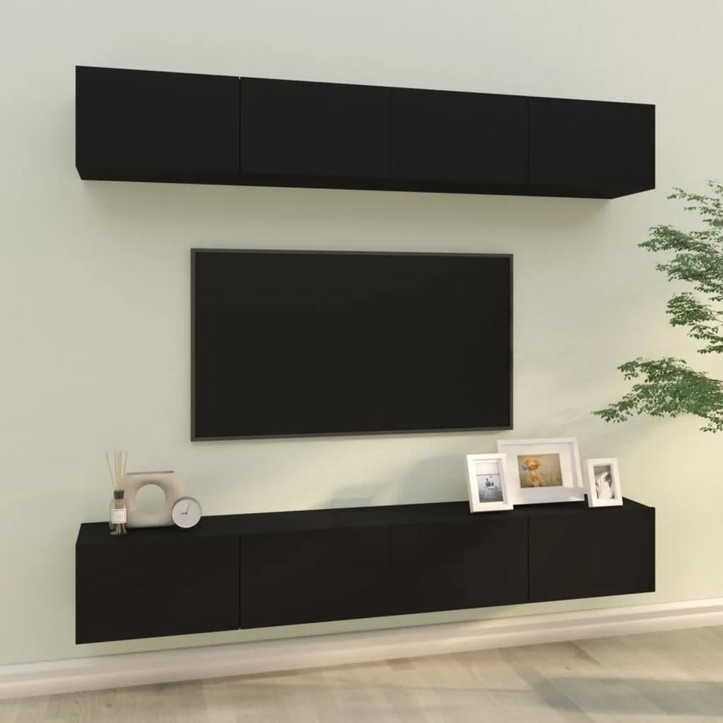 Dulapuri TV de perete, 4 buc., negru, 100x30x30 cm