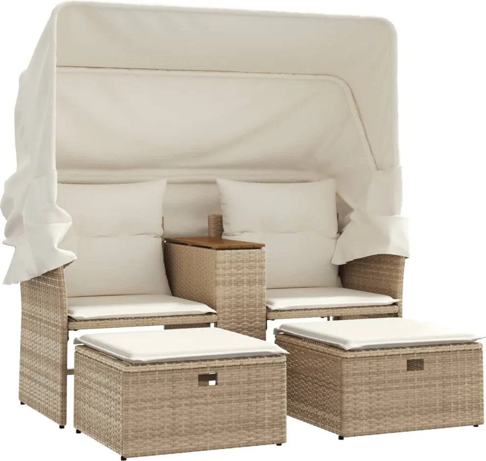 vidaXL Canapea de grădină cu baldachin și scaune, bej, poliratan