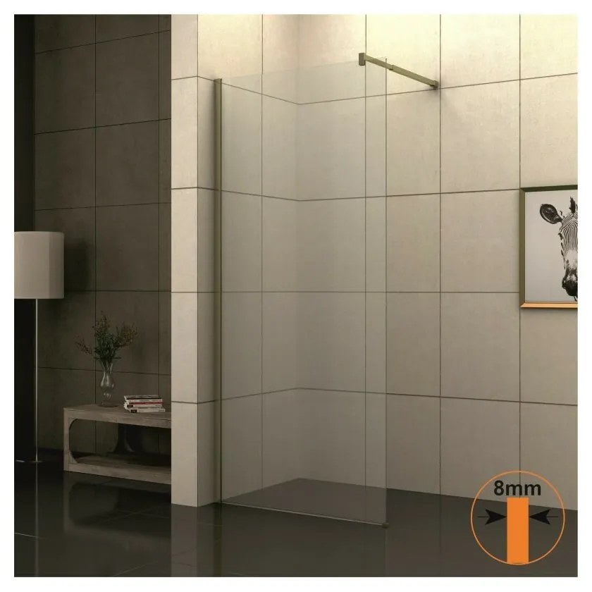 Paravan de dus tip Walk-In Inter Ceramic profil auriu - sticla transparenta 90x200 cm