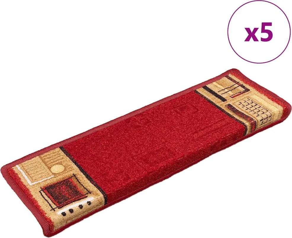vidaXL Covorașe pentru scări autoadezive, 5 buc., roșu, 65x21x4 cm