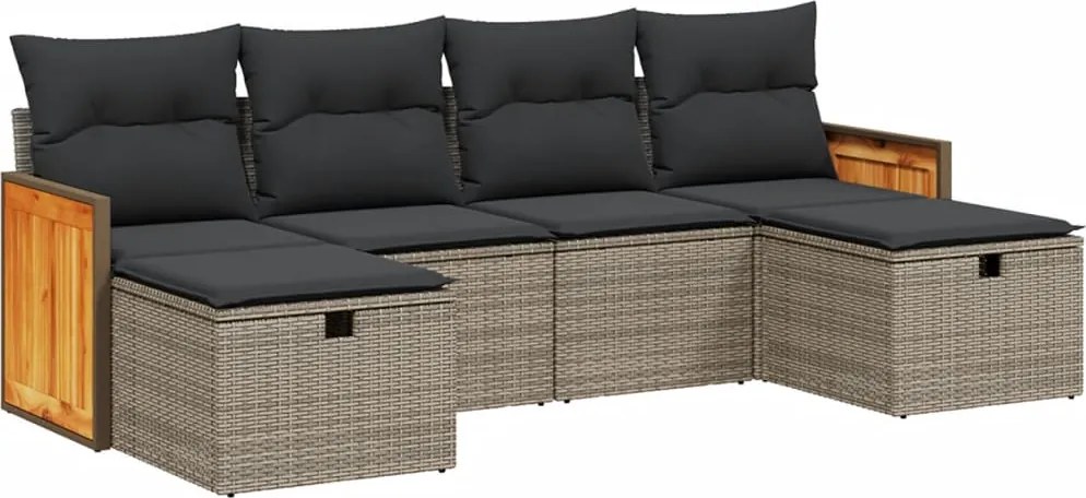 vidaXL Set mobilier grădină cu perne, 6 piese, gri, poliratan
