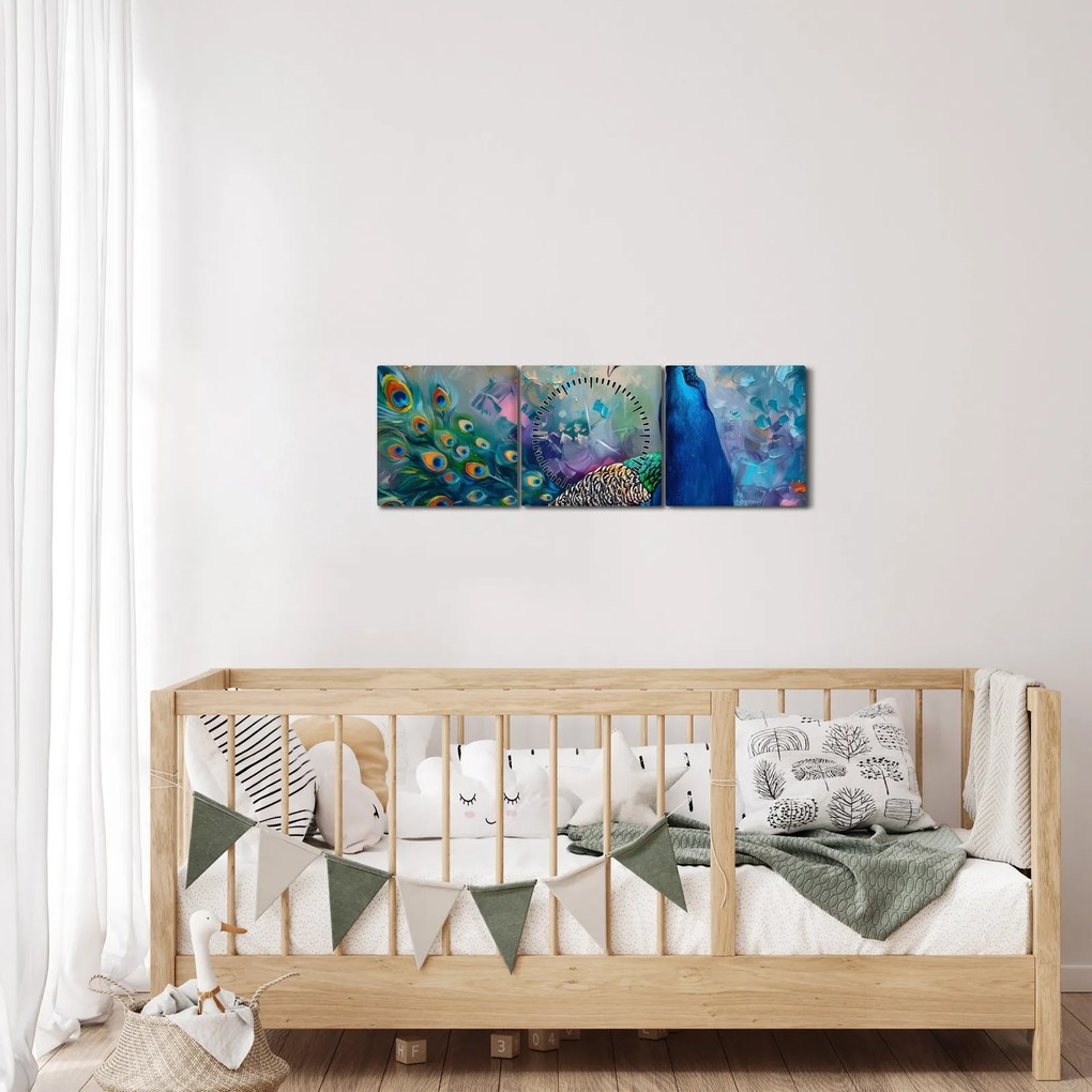 Tablou - Pictura de un păun (cu ceas) (90x30 cm)