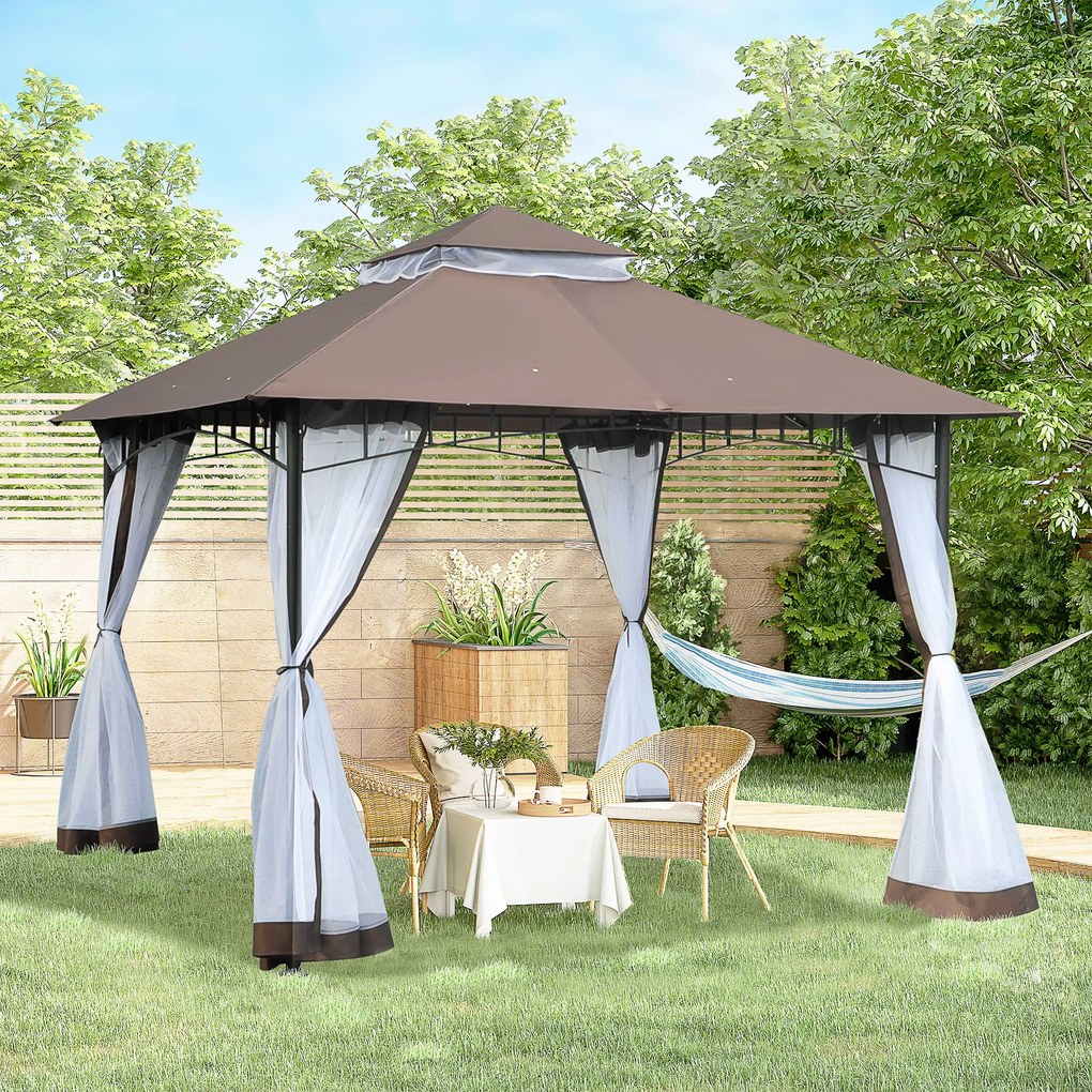 Foisor de Gradina Outsunny cu Acoperis, Plasa de Tantari 2 Nivele, Poliester| Aosom Romania | Aosom Romania