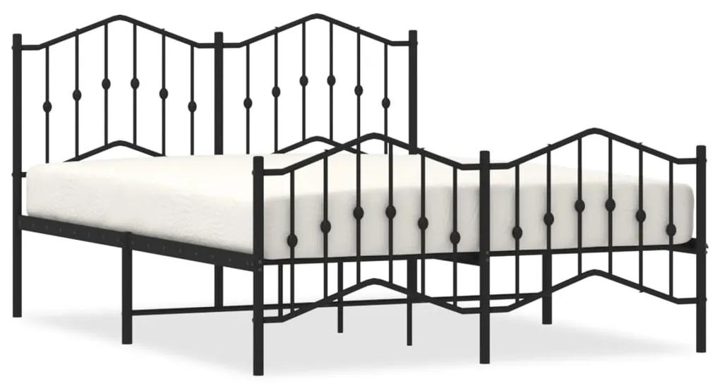 373806 vidaXL Cadru pat metalic cu tăblie de cap/picioare , negru, 135x190 cm