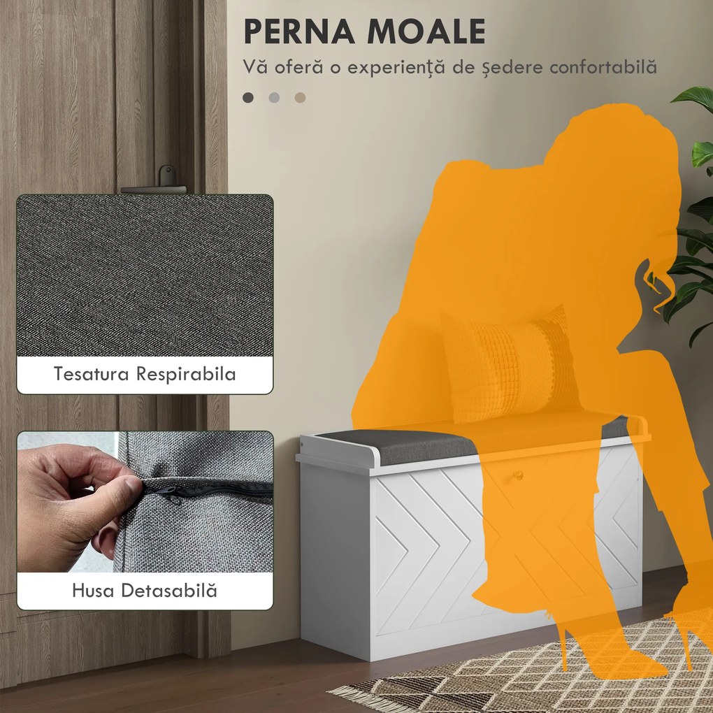 Bancă pentru pantofi HOMCOM, bancă de intrare cu sertar rabatabil | Aosom Romania