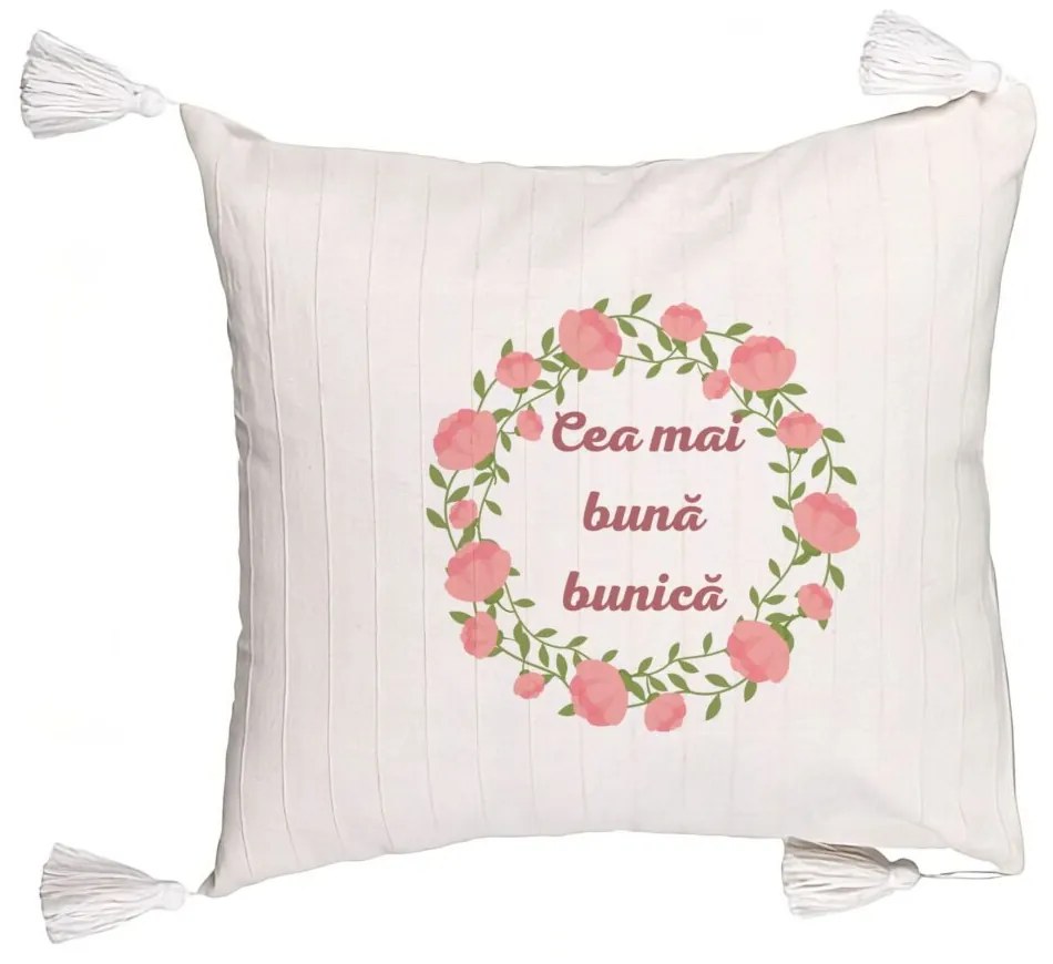 Perna Decorativa cu Franjuri pentru Bunica 13, 45x45 cm, Cu fermoar