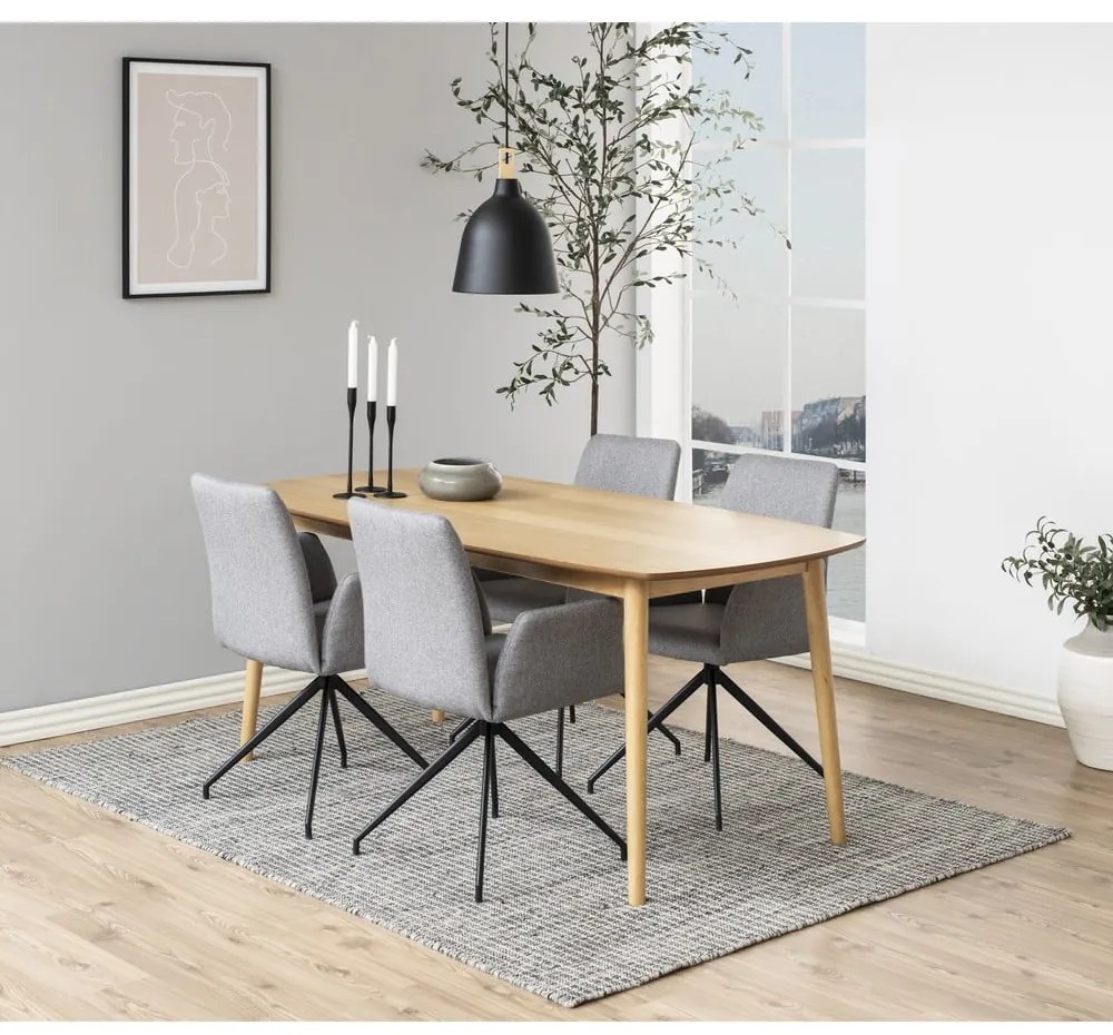 Scaun de sufragerie gri cu cotiere tapițat Naya – Actona