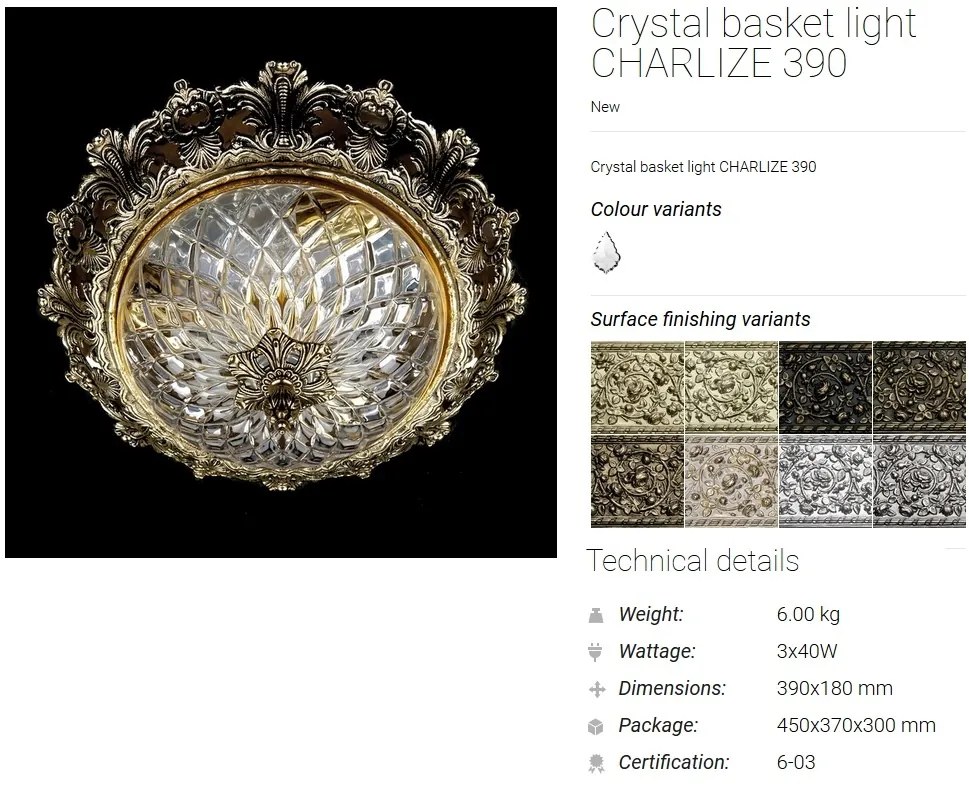 Plafoniera eleganta cristal Bohemia CHARLIZE 390