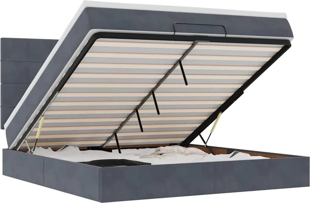 vidaXL Cadru de pat otoman cu saltele Gri închis 180x200cm catifea