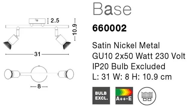Aplica perete / tavan moderna cu spoturi Base 2L NVL-660002