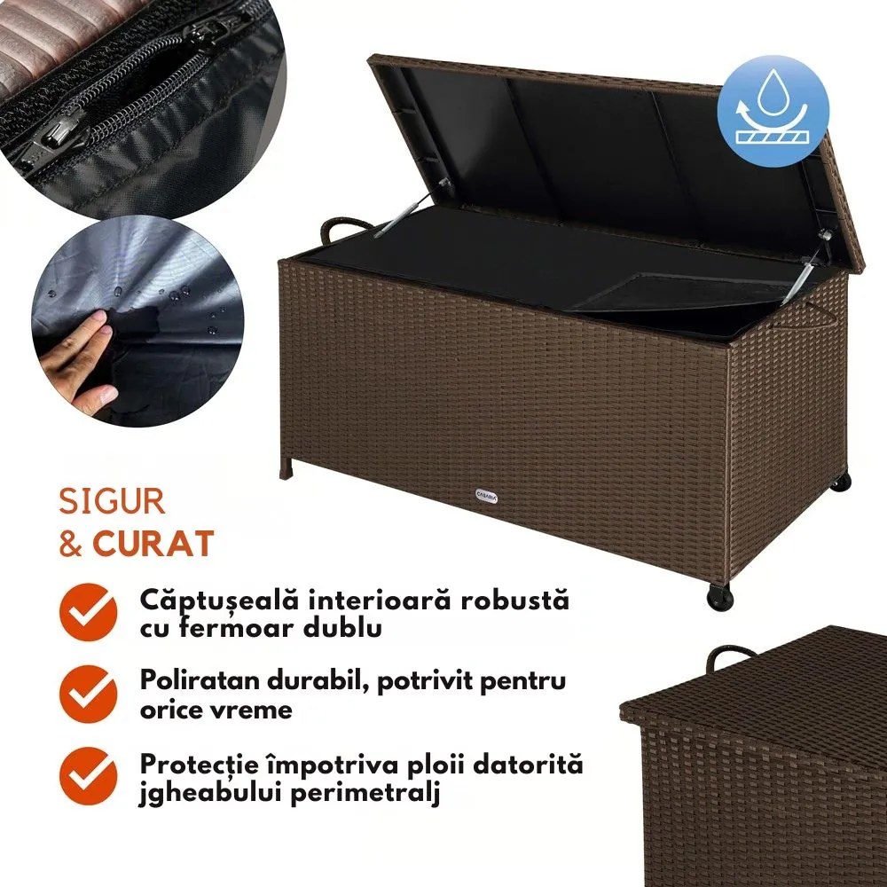 Ladă de depozitare din poliratan RICCO, 270L, 117x53x60cm, maro închis Casaria