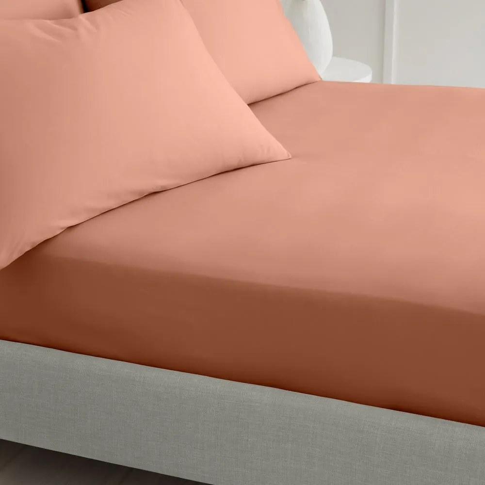 Cearceaf teracotă din bumbac percal cu elastic 90x190 cm Cotton Percale – Bianca