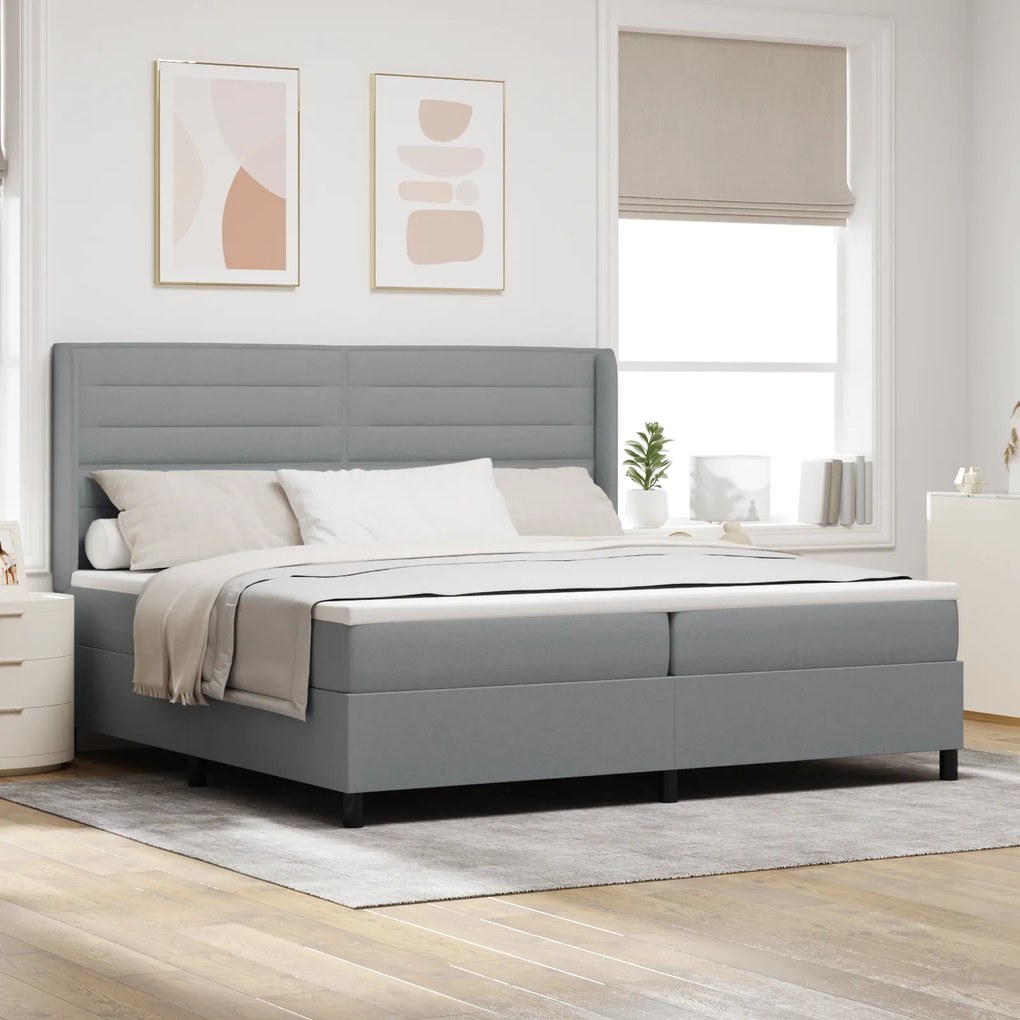 vidaXL Pat cu saltea cu arcuri și lumini LED gri deschis de 200x200 cm, material