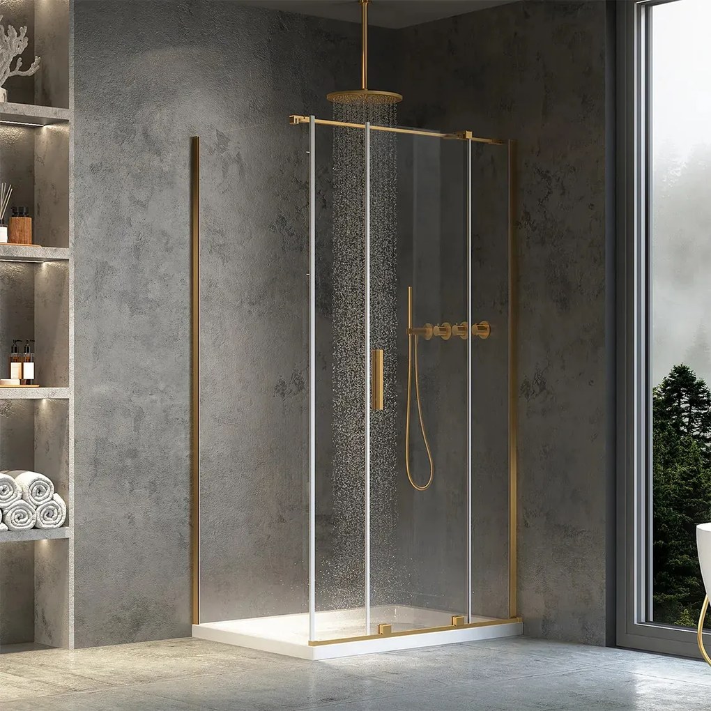Cabina de dus dreptunghiulara Rea Montana cu usa culisanta 110x80 auriu periat