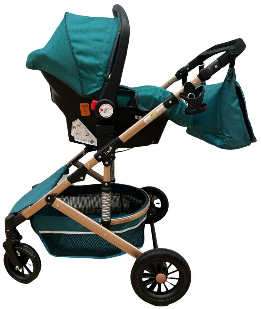 Carucior 3 in 1 reversibil cu scoica auto si geanta, 0-36 luni, Multicolor - CPC-10-turcoaz