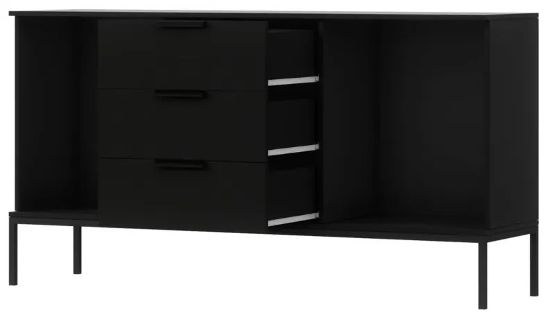 Comoda MEORATI 150x40 cm, neagra/dub artisan