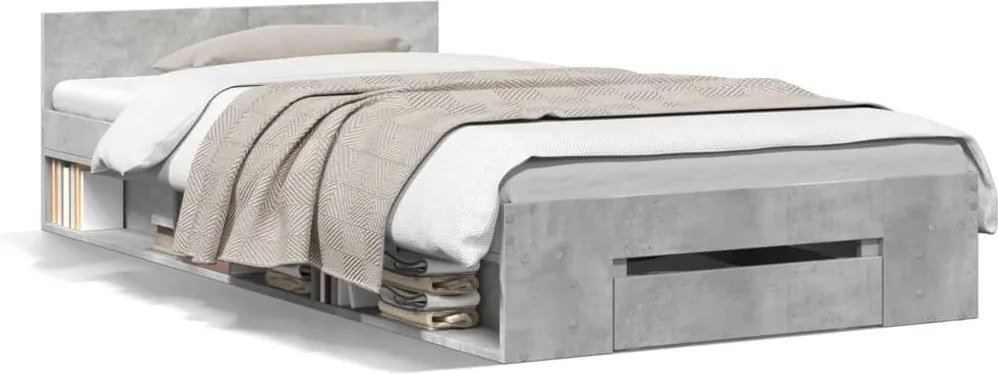 vidaXL Cadru de pat cu sertar, gri beton, 100x200 cm, lemn prelucrat